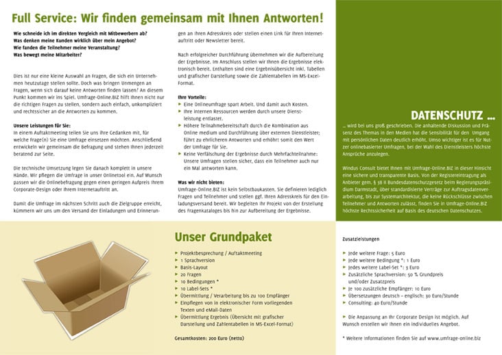 Flyer für Umfrage-Online.biz, Wickelfalz – Innenansicht