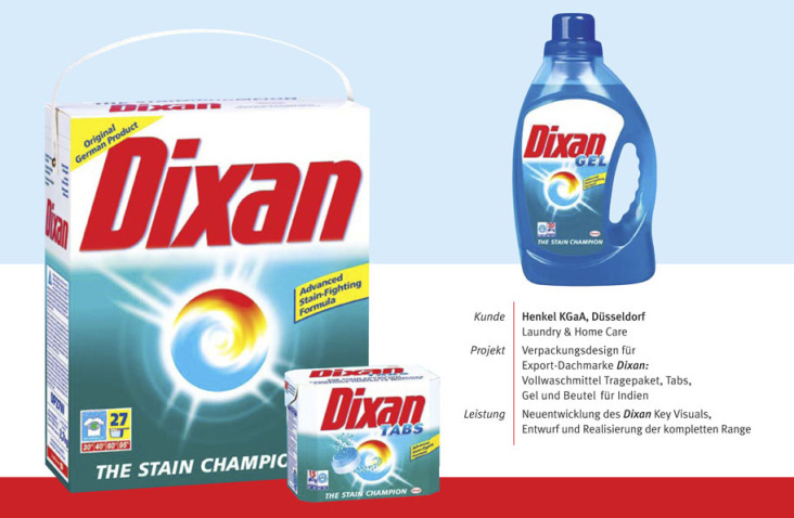 Neuentwicklung des DIXAN Key Visuals, Entwurf und Realisierung der kompletten Range, Firma Henkel