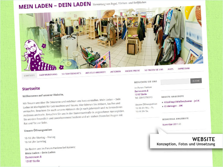 Templateanpassung für MEIN-LADEN-DEIN-LADEN.de als Wordpress-CMS und Lieferung von Panormabilder zur Ladenpräsentation in 2011.