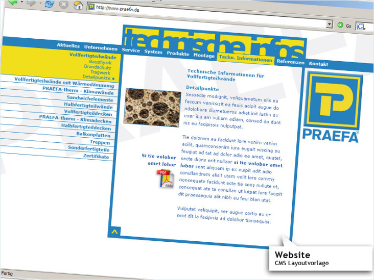 Website-Template für individuelles CMS von PRAEFA GmbH 2010 – nicht mehr online