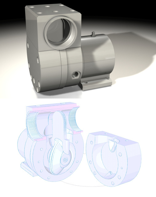 Visualisierung einer Pendelscheibenpumpe in 2 Stilen. Kunde: KOLANT GmbH