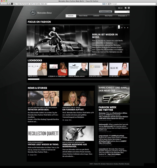 Redesign der Onlineplattform für das Modeengagement von Mercedes-Benz.