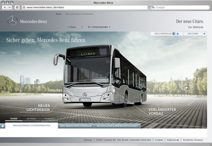 Design des Webspecials zur Markteinführung des neuen Evobus Citaro