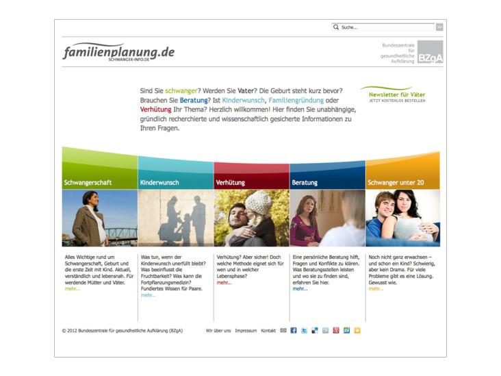 familienplanung.de, Bundeszentrale für gesundheitliche Aufklärung | Screendesign | Hauptweg Nebenwege GmbH