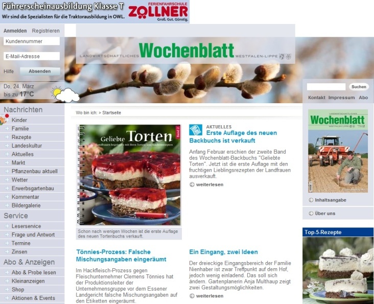 Website Landwirtschaftliches Wochenblatt