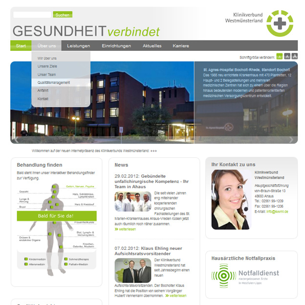 Website des Klinikverbunds
