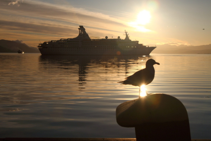 MS Astor beim Einlaufen in Ushuaia