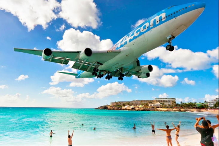 747 am Maho-Beach, Sant Maarten