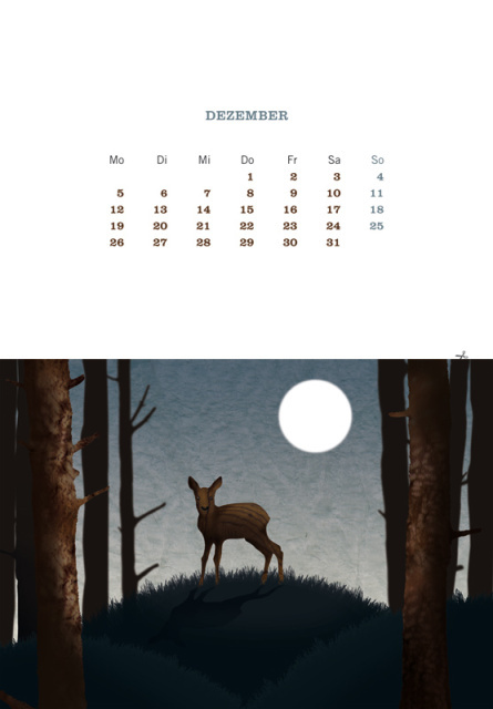 Kalenderillustration für den Kalender ‚Ein Jahr durch Wald und Flur‘ in Kooperation mit anderen Designern