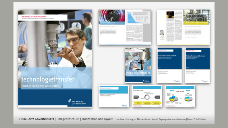 Broschüren Design für Forschungsinstitute der Helmholtz Gemeinschaft – hier Forschungszentrum München