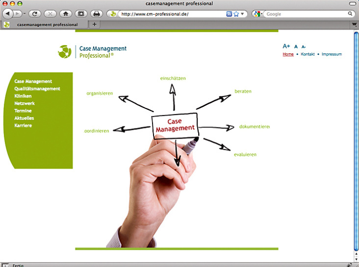 internetauftritt Case management professional – Startseite
