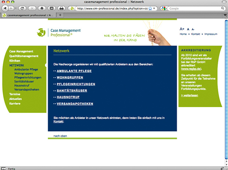 internetauftritt Case management professional