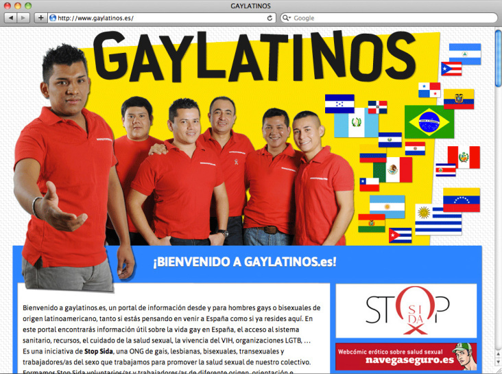 Website gaylatinos.es – Kampagne für Stop Sida, Barcelona