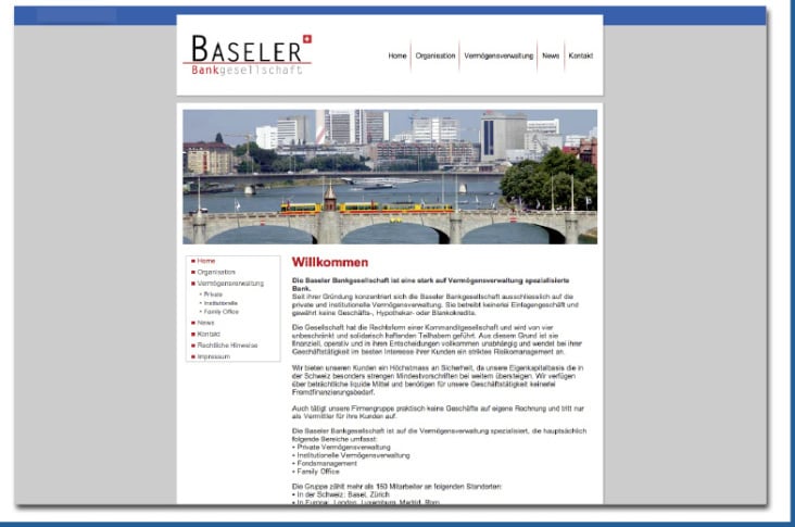 Internetseite für eine schweizer Bankgesellschaft