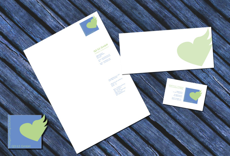 Q3 ILS GmbH Intelligent Living Solutions, Logo + Letterhead + Envelope + Business Cards