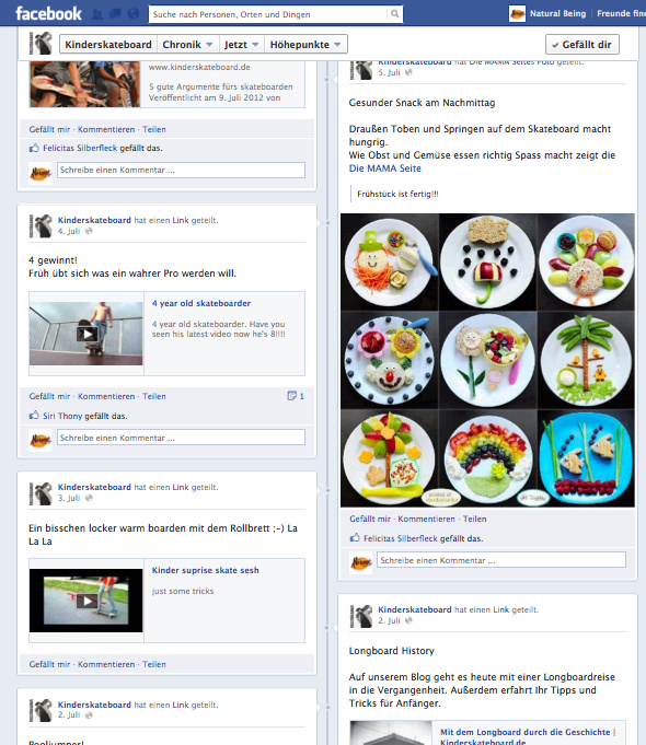 Kinderskateboard Facebookseite – Posting & Recherche