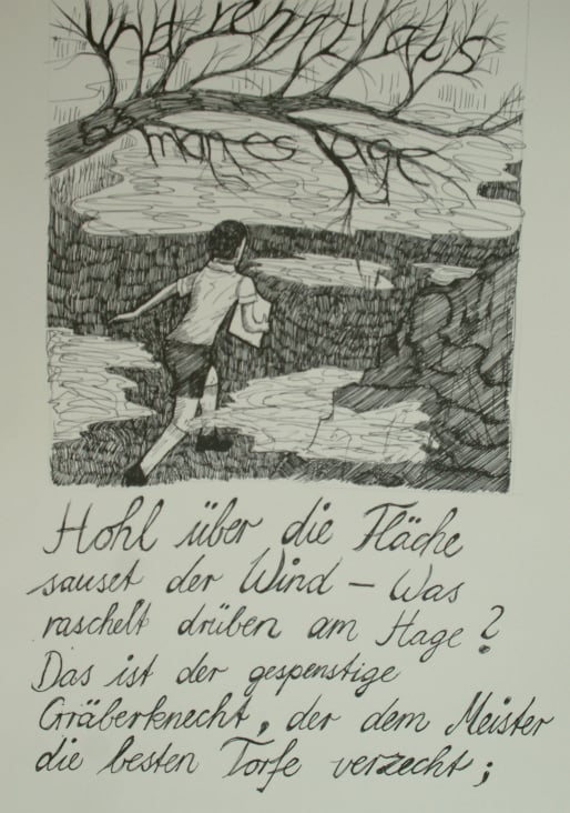 Illustration zum Gedicht „Knabe im Moor“ von Annette von Droste-Hülshoff