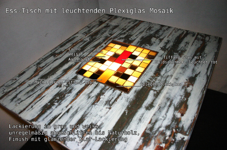 Licht Tische: Leuchtendes Plexiglas Mosaik in Tischen