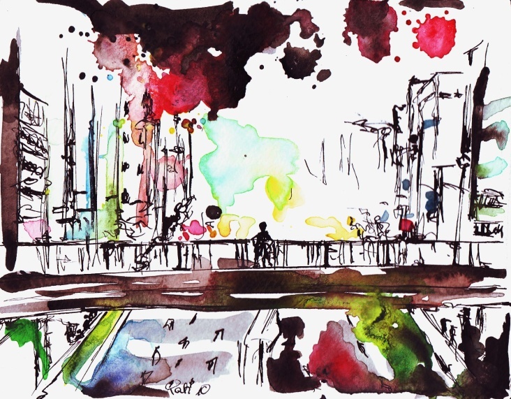 Aquarell mit Tusche