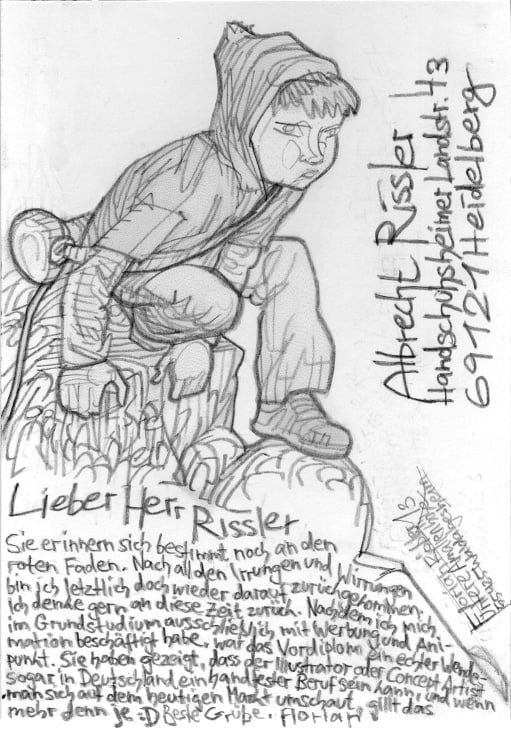 Postkarte an Prof. Albrecht Rissler | Bleistift