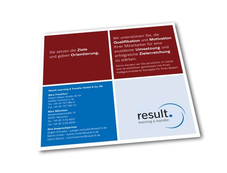 result learning & transfer | Imagekampagne | Klappkarten