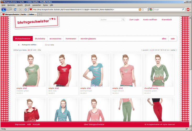 Konzeption & Design: blutsgeschwister onlineshop (bei Maria GmbH)