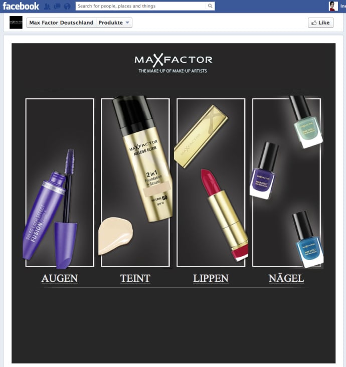 Max Factor Produkte Facebook App