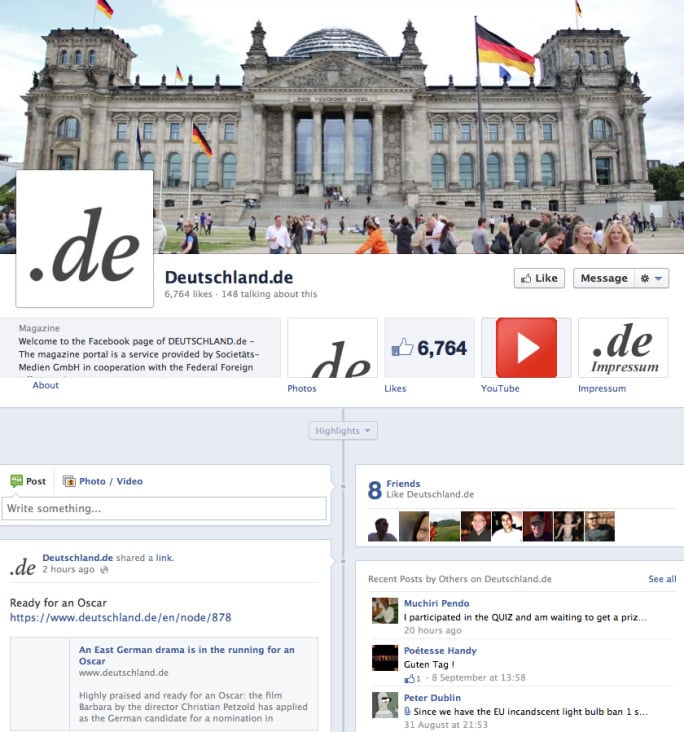 Facebook Page deutschland.de: Konzeption, Moderation, Kommunikation.