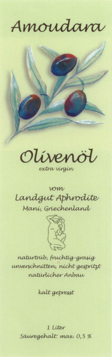 Etikett für Amoudara Olivenöl