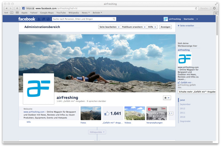 airFreshing.com – Facebook Fanpage des Outdoor-Olinemagazins