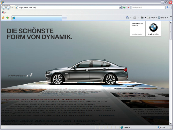 BMW – Sonderinszenierung auf Welt.de zur Vorstellung der neuen 5er Limousine