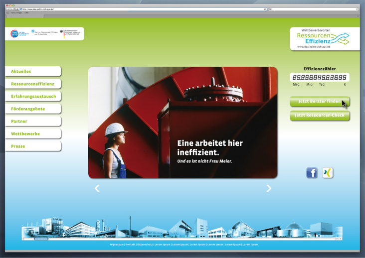 Layoutgestaltung für die BMU Website zum Thema Ressourcen Effizienz