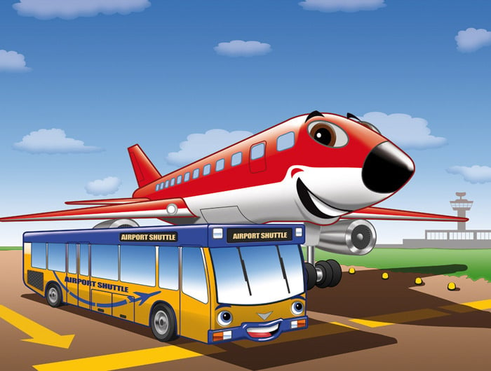 Seitenillustration Bus & Flugzeug