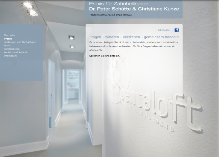 Konzeption, Gestaltung und Programmierung der Praxis-Homepage Dr. Schütte, Zahnarzt in Frankfurt am Main
