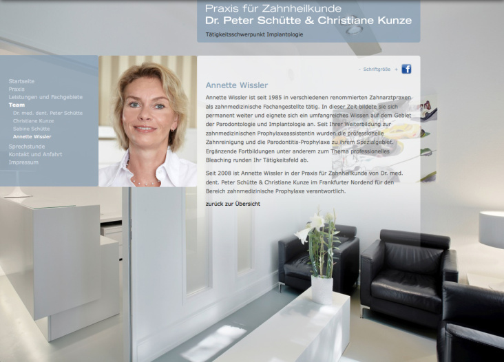 Konzeption, Gestaltung und Programmierung der Praxis-Homepage Dr. Schütte, Zahnarzt in Frankfurt am Main