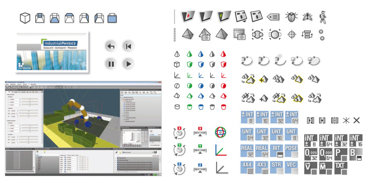 Werkzeugicons (SVG) für 3D-Simulationssoftware: industrialPhysics