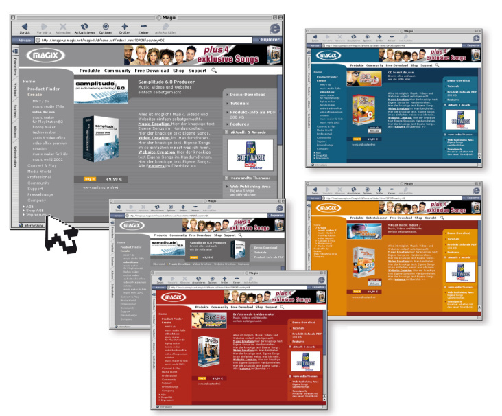 Redesign Magix Produktseiten 2002