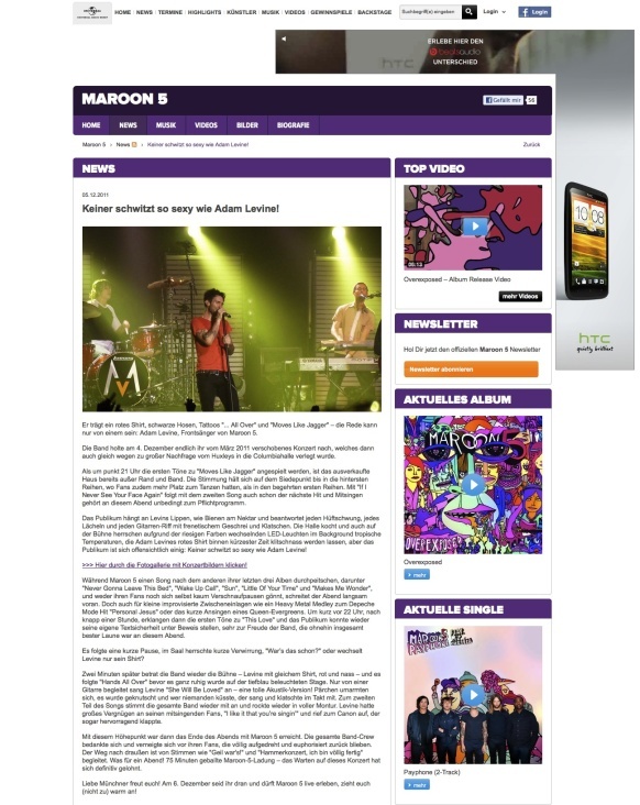 Maroon 5 Konzertbericht auf www.Universal-Music.de