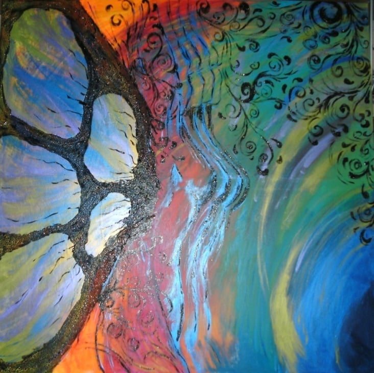 Butterfly 100×100cm Acryl, Inka-Gold und Acrylgel