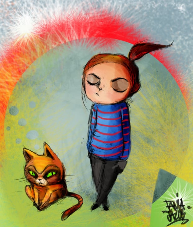 girl and cat