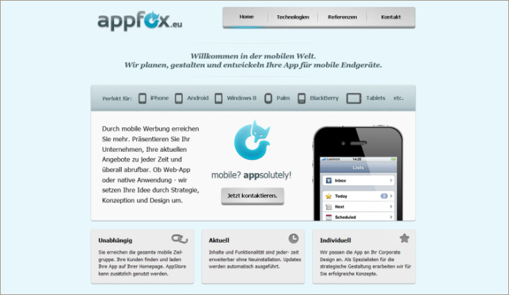 Webdesign für appfox.eu