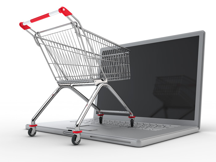 3D-Illustrationen / 3D-Grafiken: Online-Shopping, Einkaufswagen, Internet, Geld sparen