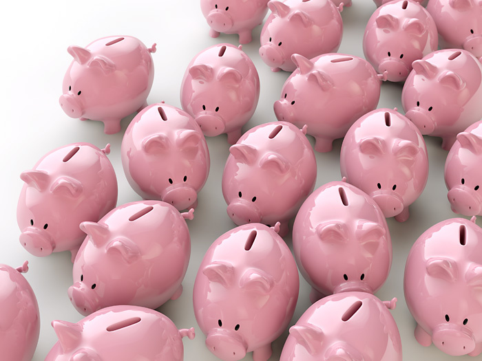 Sparschweine – 3D Illustration / 3D Grafik: Geld sparen, Rabatte, Angebote