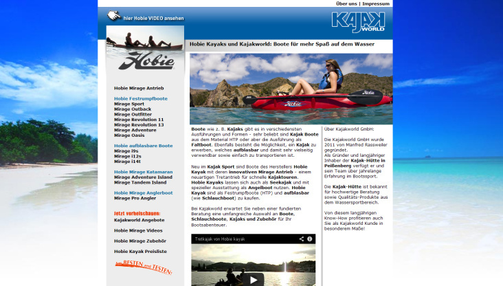 Kajakworld Webseite