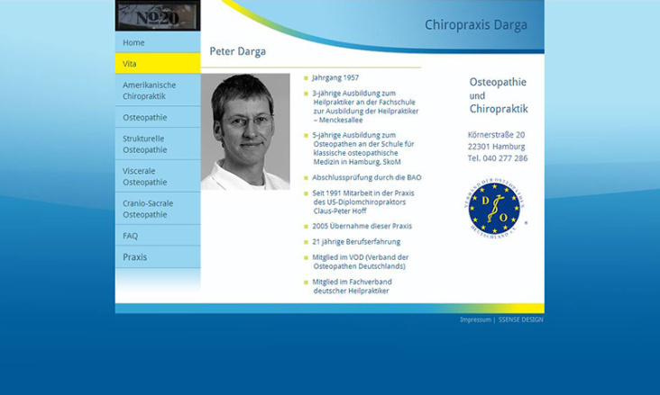 Webauftritt Peter Darga / Praxis für Chiropraktik und Osteopathie in Hamburg Winterhude