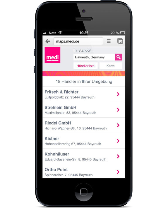 Go Mobile! Neben der Desktop-Version der mediMaps haben wir auch eine mobile Version für das iPhone umgesetzt. Das Gerät erkenn