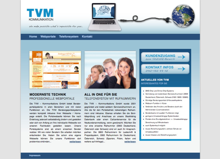 Webdesign und Umsetzung für die TVM Kommunikations GmbH