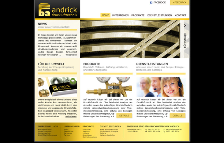 Webseiten-Entwurf für Drucklufttechnik Andrick