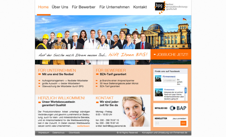 Webdesign und Umsetzung für die Berliner Personaldienstleistungsgesellschaft BPG