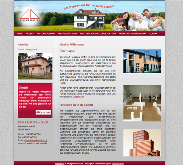 Webdesign und Umsetzung für die Massivhausbaufirma Simar Haus